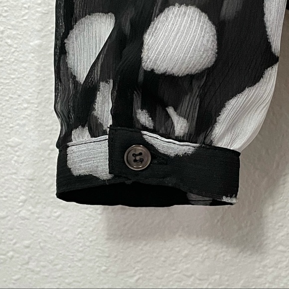 Sam Edelman Blouse Sheer Graphic Play Black White XS Spots Dots Professional - Picture 4 of 6